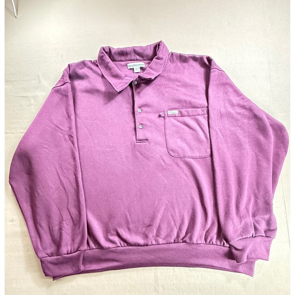 VTG Weatherman Men Purple Polo Sweatshirt Long Sleeve Button Up Pocket - Picture 1 of 6